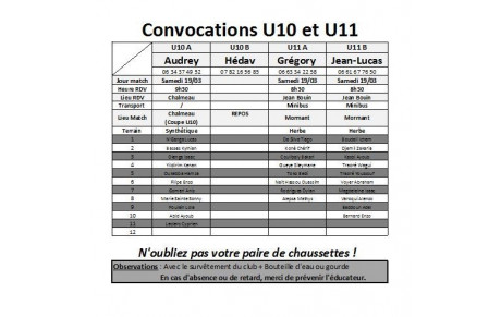 Convocations U10/U11 !