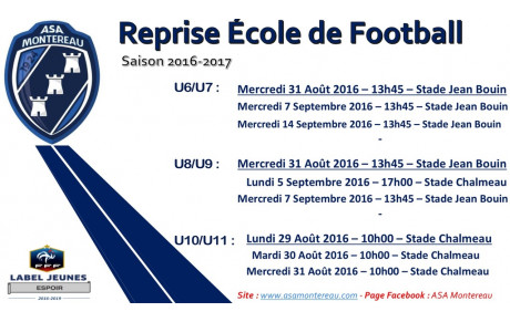 Dates de reprise pour l'École de Football ! 