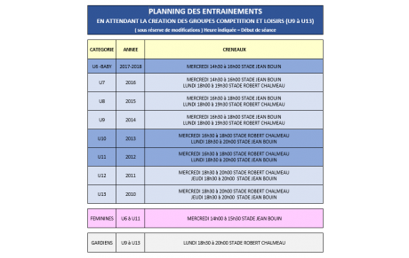 PLANNING ECOLE DE FOOT